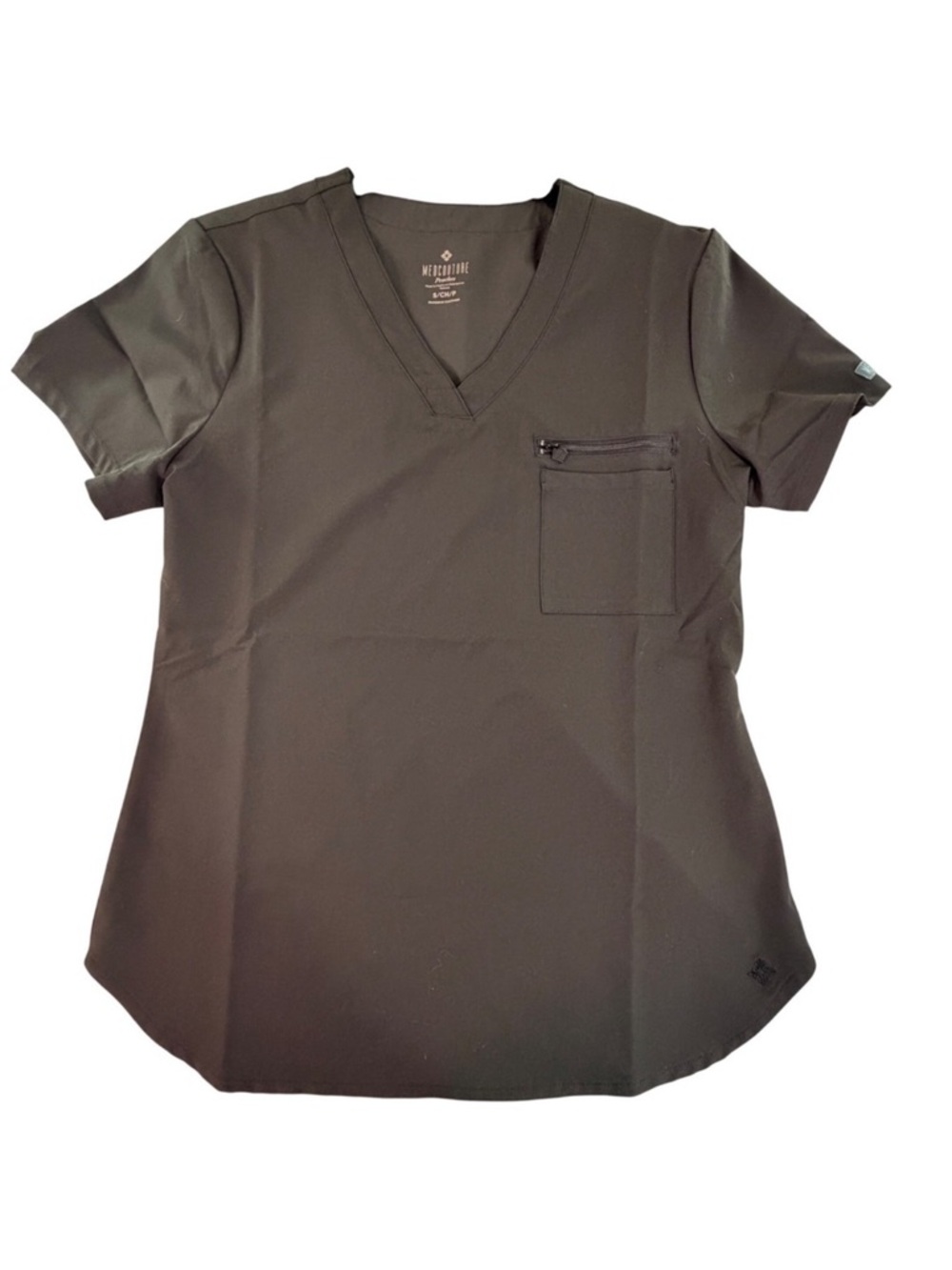 Med couture Peaches Women's Short Sleeve V-Neck Scrub Top in Black